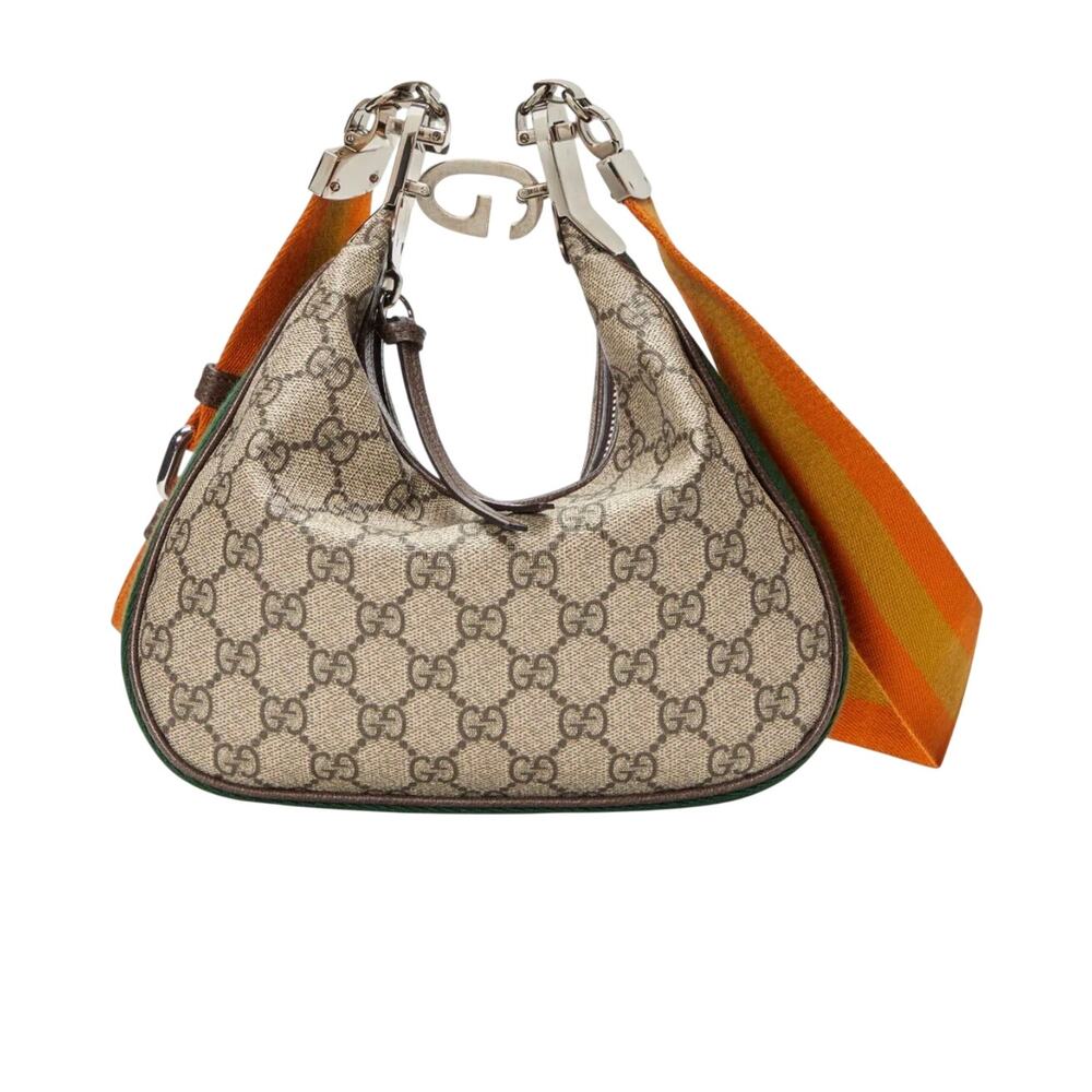 Gucci Supreme Canvas Attache Small Crossbody Purse 2 straps Moon Crescent Luxury